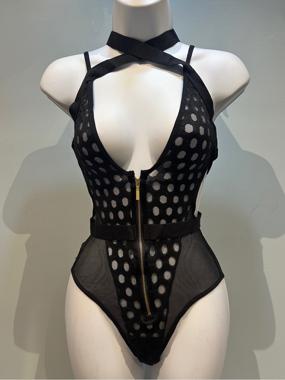 Mapale Black Bodysuit Lingerie Polka Dot Small/Medium New with Tags